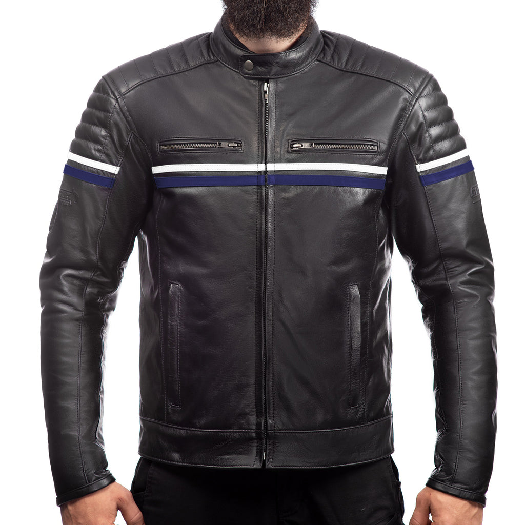 Jacob Blaue Motorrad Lederjacke