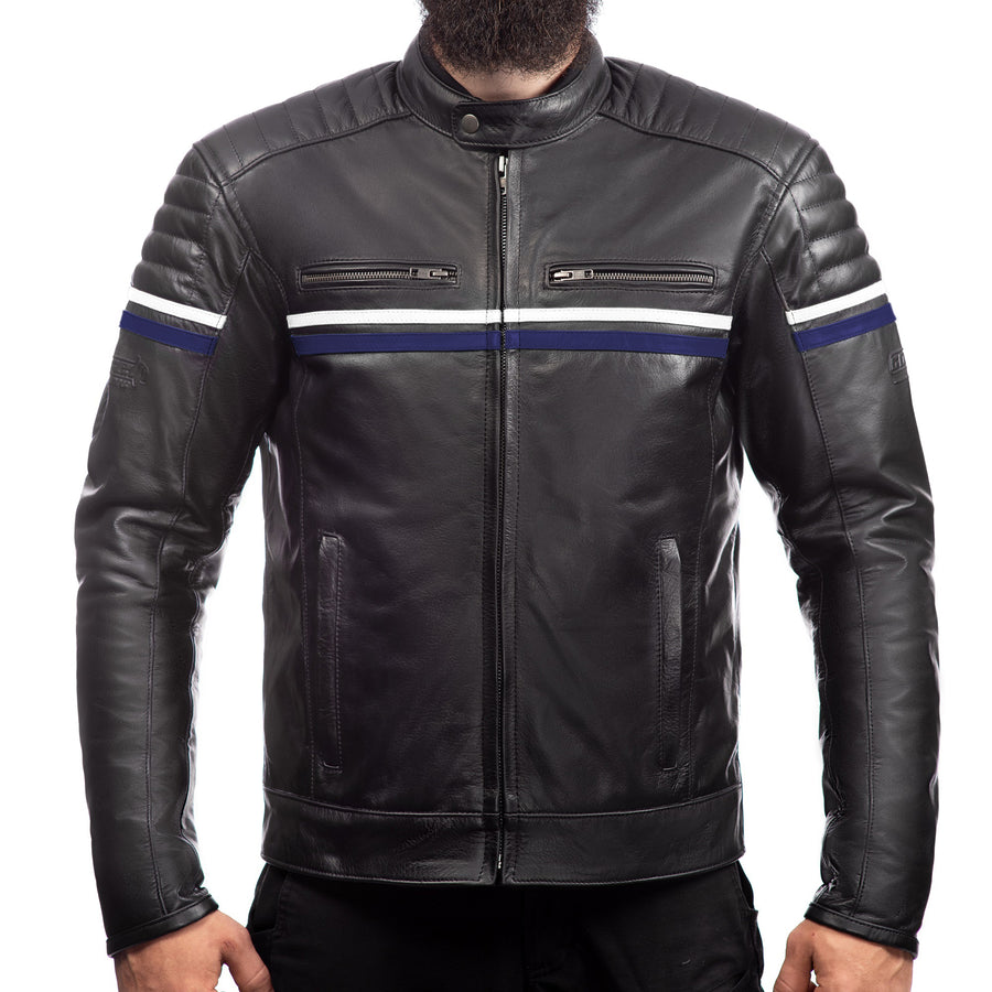 Jacob Blaue Motorrad Lederjacke