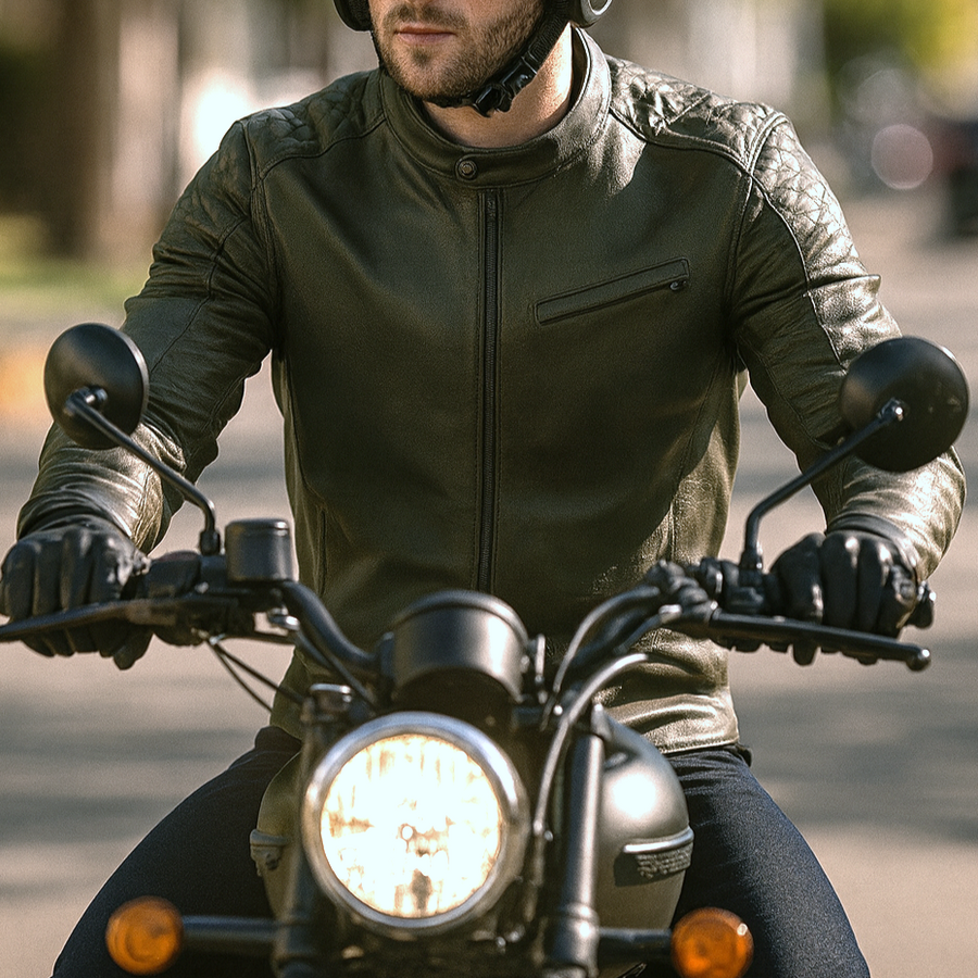 Dublin Olivgrün Motorrad Lederjacke