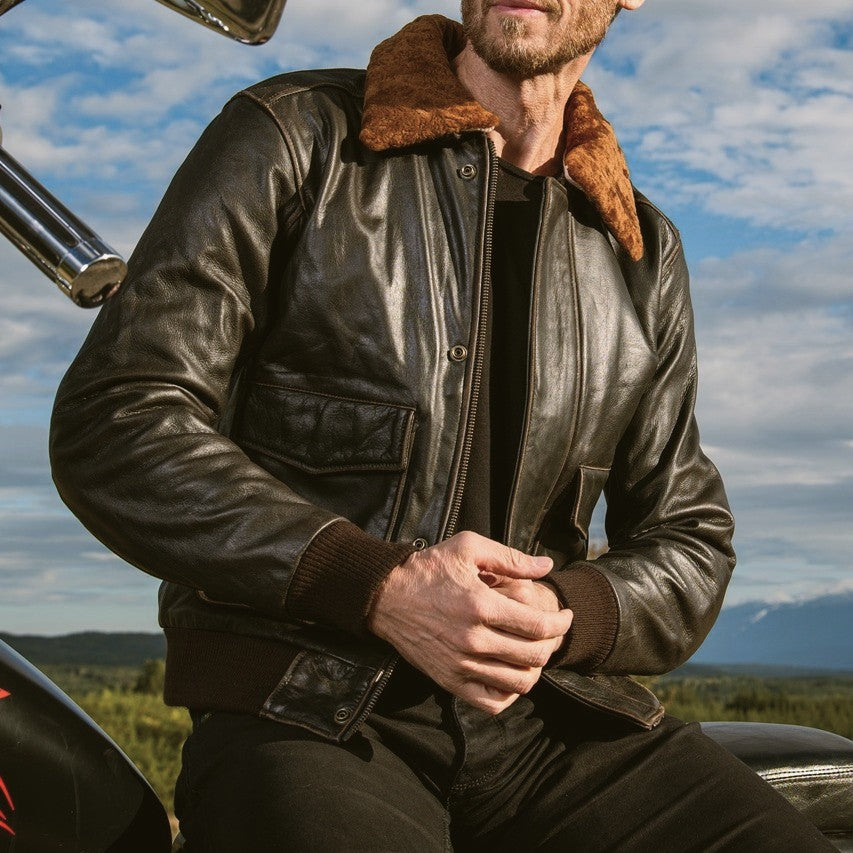 Air Force 1 Braun Bomber Classic Motorrad Lederjacke