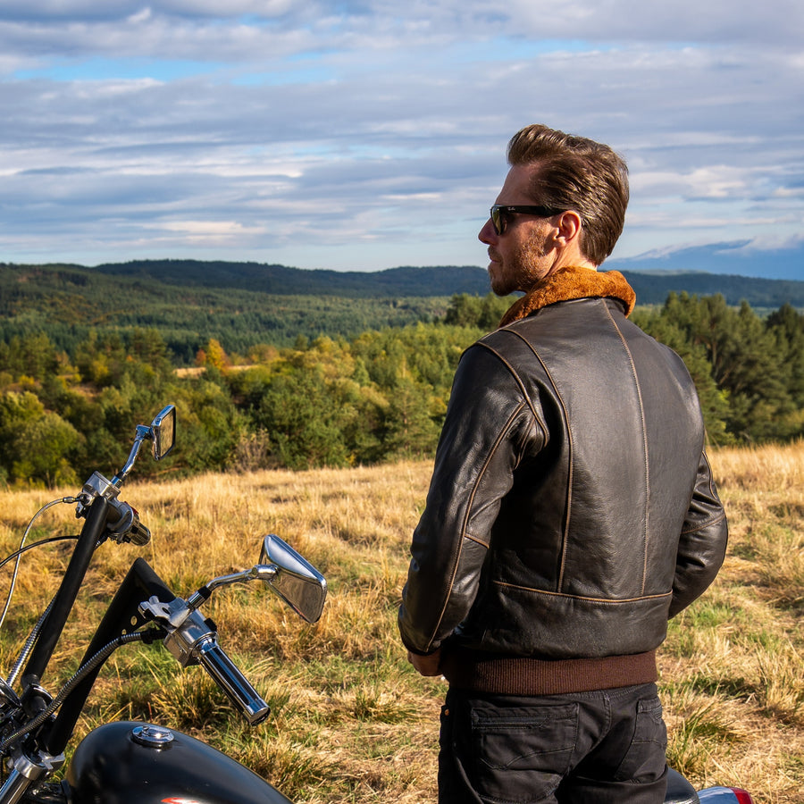 Bomber Braun Classic Motorrad Lederjacke